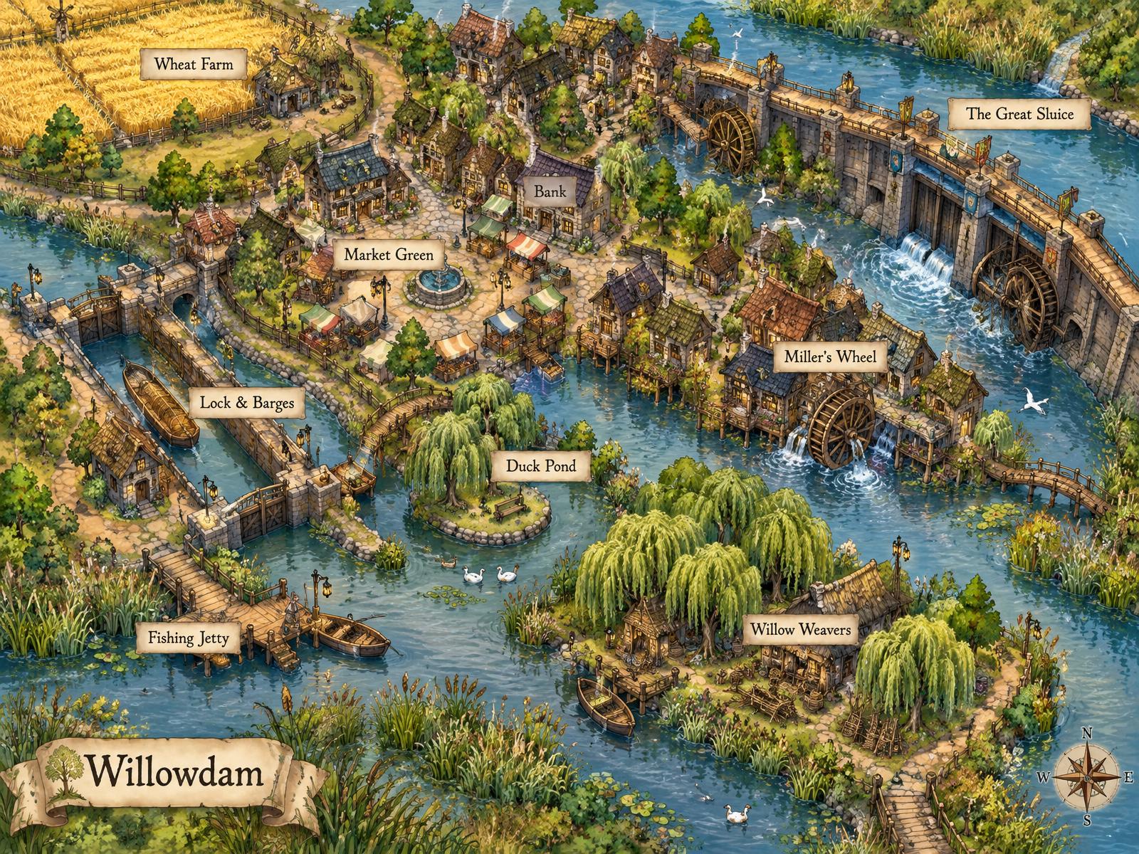 Illustrated map of Willowdam